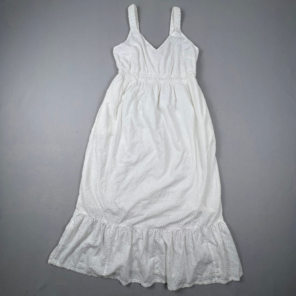 Isabel Maxi Dress Womens L White Eyelet Cotton Smocked Boho Summer